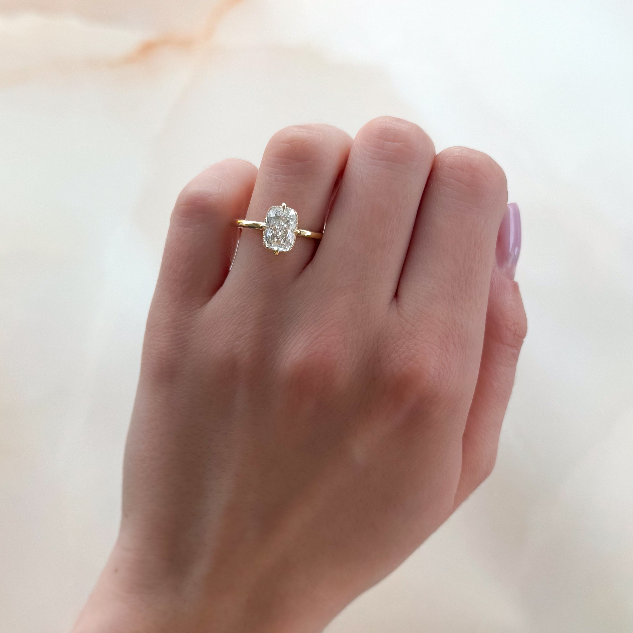 Marquise Shaped Three Stone Lab Grown Diamond Engagement Ring